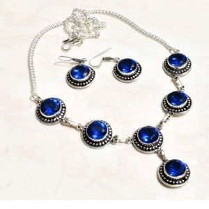 New simulated tanzanite sterling silver necklace & earrings set